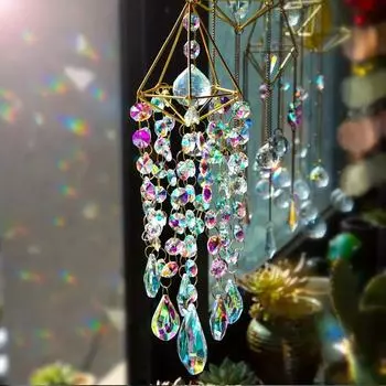 1 шт. ручная работа, ловушка для солнца из золотистого кристалла, подвесные колокольчики, садовая радужная машина, декоративная ловушка для солнца для демонстрации на открытой террасе