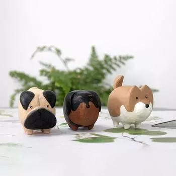 1 шт., ручная работа, милые детские подарки, мини-фигурка для резьбы по дереву, статуэтки собак, украшение для собак