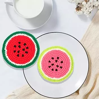1 шт., ручная работа, мультяшное яблоко и арбуз, теплоизоляционные коврики для вязания крючком, нескользящие подставки под стаканы в форме фруктов