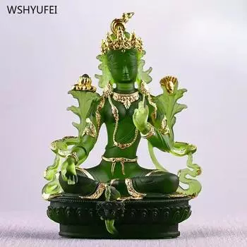 1 шт. Ручная работа Стеклянная зеленая статуя Будды Тары в китайском стиле, родовой зал, дзен-храм, Бодхисаттва, настольное украшение фэн-шуй