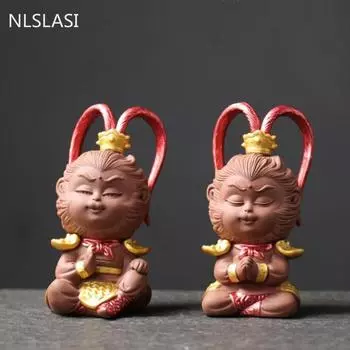 1 шт. ручной работы из фиолетовой глины, чайный питомец, статуя Короля обезьян, чайная фигурка, орнамент, чайный сервиз, аксессуары, поделки, украшение для дома A 6x12cm