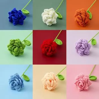 1 шт. ручной вязки искусственный цветок фестиваль украшение для подруги вязание букет своими руками вязаный цветок роза цветок домашний стол креатив зелёный