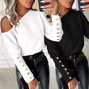 1 шт., рукав-фонарик, женские, осень-весна, элегантные, офисные, на пуговицах, рубашки, блузки, топы XL красный