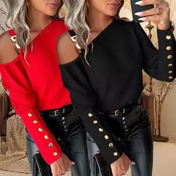 1 шт., рукав-фонарик, женские, осень-весна, элегантные, офисные, на пуговицах, рубашки, блузки, топы L красный