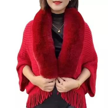 1 шт. рукава «летучая мышь» зимняя женская теплая банкетная вечеринка элегантная шаль из меха кролика вязаный шарф