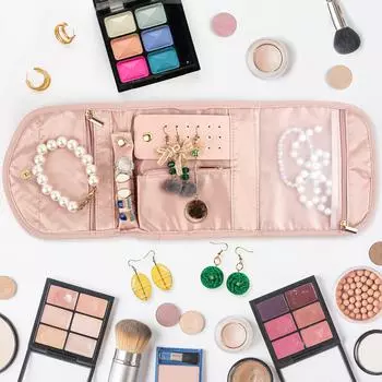 1 шт. Рулоны для ювелирных изделий для путешествий, складной органайзер для ювелирных изделий, рулон для хранения ювелирных изделий для колец, сережек, ожерелий, браслетов