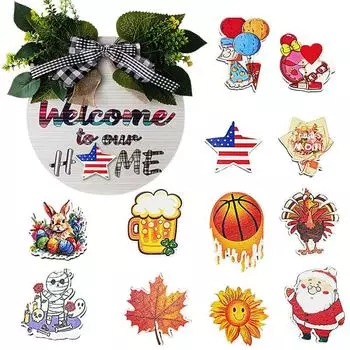 1 шт. с 12 магнитными значками, подвесная табличка для входной двери, тематические украшения, декоративная табличка на дверь, круглая, сезонная, сменная белый