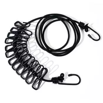 1 шт. с 12 прищепками Веревка для сушки одежды Портативная веревка для одежды Новая сушилка для белья Black