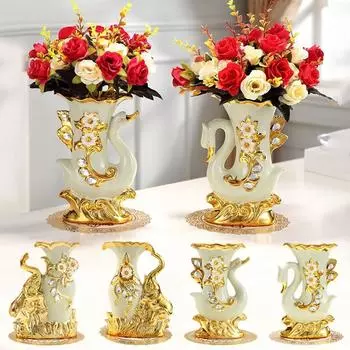 1 шт. с благоприятной фигуркой слона-лебедя в европейском стиле, декоративное настольное украшение, вазы для домашнего декора, золотая гостиная