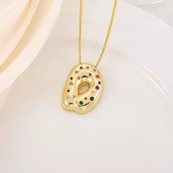 1 шт. с цветным цирконием новое ожерелье с буквами мода медь Европа и Соединенные Штаты Алфавит кулон глянцевый многостильный