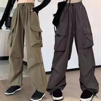 1 шт. с карманом с высокой талией свободные женские ретро быстросохнущие рабочие брюки прямые брюки-трубы L коричневый