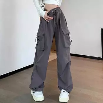 1 шт. с карманом с высокой талией свободные женские ретро быстросохнущие рабочие брюки прямые брюки-трубы M коричневый