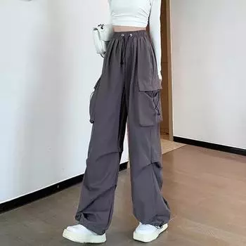 1 шт. с карманом с высокой талией свободные женские ретро быстросохнущие рабочие брюки прямые брюки-трубы L розовый