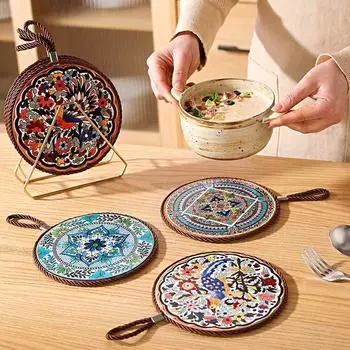 1 шт. с подвесной веревкой для сервировочных тарелок, керамические кастрюли и сковородки, изоляционная подкладка, противоожоговый термостойкий коврик, винтажное пробковое дно