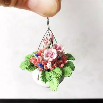 1 шт. Сад Балкон Цветочная композиция Керамический горшок Можно повесить Розовый куст розы Поделки Миниатюрные украшения для сцены Комнатные растения Садовая зелень 1pcs