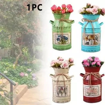 1 шт. садовые растения ваза для цветов железное ведро украшение для дома горшки композиция ремесло сельский стиль потертый подарок свадьба винтажный стол красный
