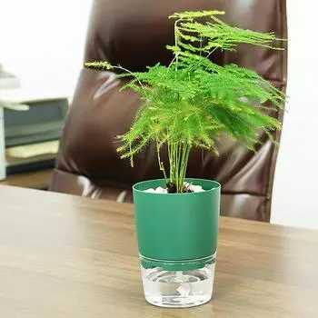 1 шт. самополивающийся прозрачный пластиковый двухслойный цветочный горшок для хранения воды 6.8*8.8*11.6cm зелёный