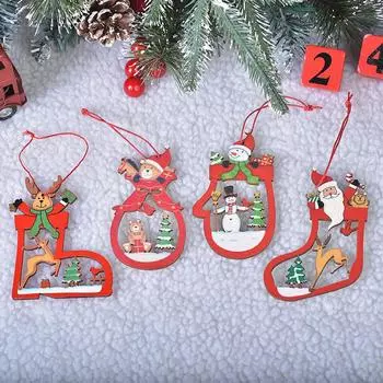 1 шт. Счастливого Рождества, рождественские украшения, счастливого Нового года, декор для елки, красные полые деревянные подвески