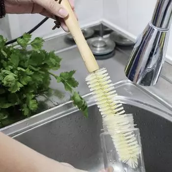 1 шт., щетка для чистки бутылок с длинной деревянной ручкой, щетка для чистки бутылок с водой, без мертвых зон для вакуумных чашек M