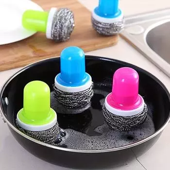 1 шт., щетка для мытья посуды из нержавеющей стали с ручкой — креативный дизайн для легкой чистки и обеззараживания кухонной утвари зелёный