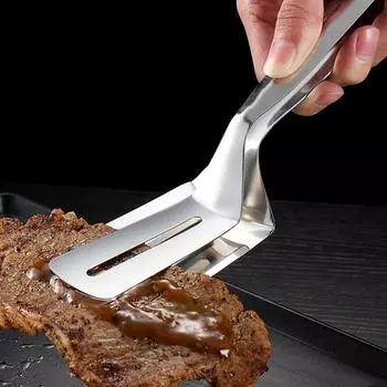 1 шт., щипцы для еды из нержавеющей стали, лопатка, универсальный шпатель для хлеба, мяса, овощей, стейка, зажим для барбекю, домашние инструменты для кемпинга, кухонные принадлежности, кухонные принадлежности серебряный