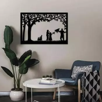 1 шт. Семейное дерево, металлическое настенное искусство, счастливая любящая семья, настенный силуэт, металлический настенный декор для гостиной/украшения дома чёрный