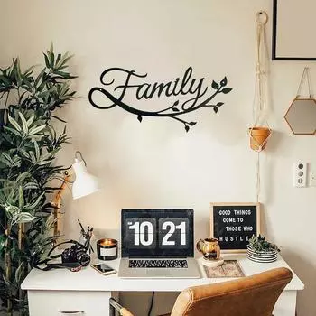 1 шт. семейное курсивное слово металлическая табличка настенный декор (черный) Спальня/Гостиная/Украшение для дома Настенный декор Металлическая настенная подвеска белый