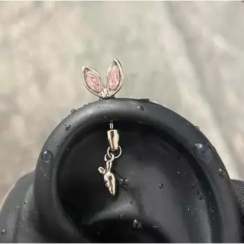 1 шт. Серьга-гвоздик для пирсинга уха в форме кошачьего уха с подвеской в виде сердца с фианитом и креста для женщин, модные аксессуары для пирсинга тела