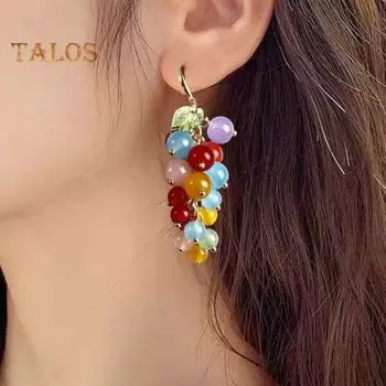 1 шт. Серьги-гроздья в виде винограда, женские серьги-крючки, серьги-фрукты, висячие серьги с искусственным кристаллом, висячие серьги для вечеринок и клуба зелёный