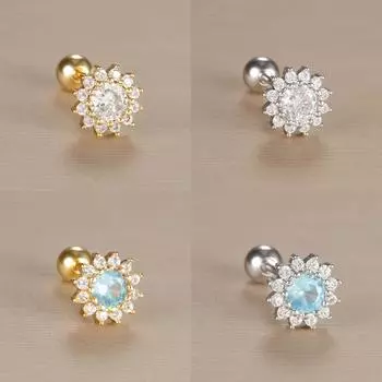 1 шт. серьги-гвоздики из нержавеющей стали с цветком из циркония для женщин, изысканные стандартные украшения для пирсинга хряща мочки уха