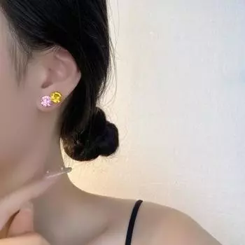 1 шт., серьги-гвоздики со стразами, многогранные, сверкающие, легкие, роскошные женские серьги-гвоздики с гальваническим покрытием, украшения для ушей для вечеринок и вечеринок жёлтый