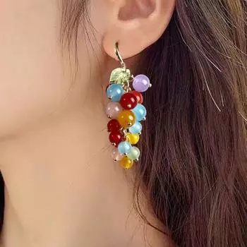 1 шт. Серьги-гвоздики в форме винограда, женские серьги-крючки, серьги-фрукты, искусственный кристалл зелёный