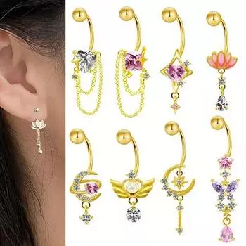 1 шт., серьги-гвоздики в виде сладкого лотоса, фея, ветер, луна, серьги-цепочки, серьги-гвоздики, модные ювелирные изделия, пирсинг