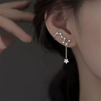 1 шт., серьги-клипсы из стерлингового серебра 925 пробы с микро-паве, цепочка со звездами, серьги-клипсы для женщин и девочек, ювелирные изделия в стиле панк, Brincos Eh913