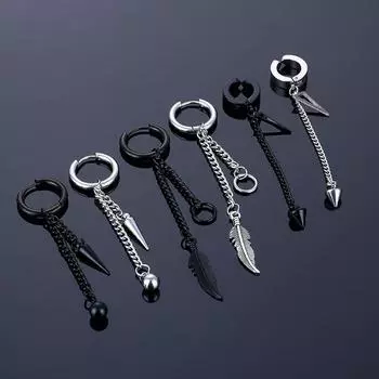 1 шт. Серьги-кольца из нержавеющей стали с кисточками и геометрическими шипами из титана для мужчин и женщин, серьги-перья в стиле панк-лист