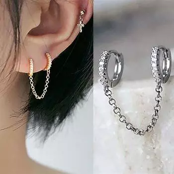 1 шт. серьги-кольца с двумя отверстиями, серьги-гвоздики в стиле панк, хип-хоп для женщин, индивидуальные пряжки для ушей, эффектные ювелирные аксессуары type 1 серебряный