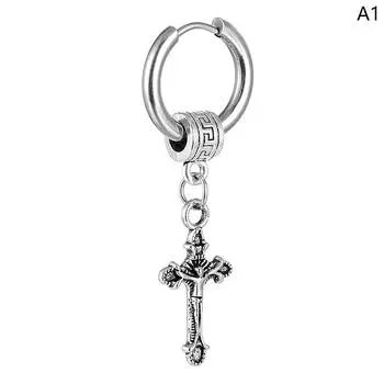 1 шт. серьги-кресты из нержавеющей стали для женщин и мужчин, крутые панк-украшения, пирсинг, круглая пряжка для ушей, висячие серьги, подарки