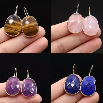 1 шт., серьги с лечебными кристаллами Рейки, энергетический натуральный камень, агат, аметист, драгоценные камни, серьги-капли, 33 17,5 мм, для женщин и мужчин, которые носят ежедневно, подарки для рукоделия 1 Pair/3317.5mm