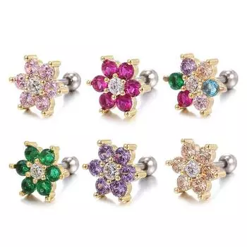 1 шт., серьги высокого качества с покрытием из 14-каратного золота и кристаллов, маленькие серьги-цветки, женские простые модные свадебные украшения, аксессуары белый