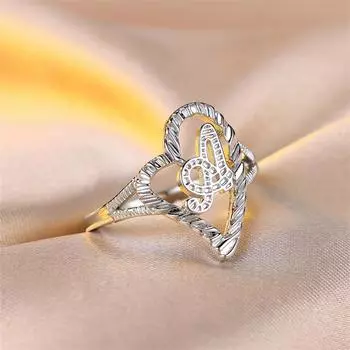 1 шт. серебристого цвета, 26 английских букв, кольцо принцессы с сердечком, регулируемое открывающееся кольцо, обручальное кольцо, ювелирные изделия, подарок на день Святого Валентина A