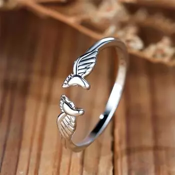 1 шт. серебристого цвета, открывающиеся кольца с крыльями ангела для женщин и мужчин, милые кольца в форме лапы для ног, День святого Валентина, День матери, ювелирные изделия, подарки 6 серебряный