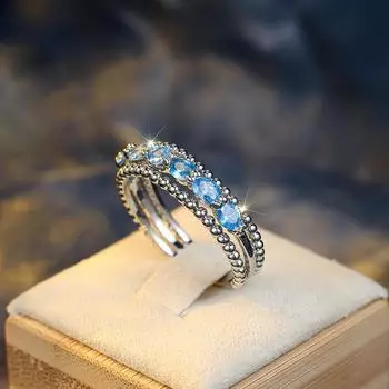 1 шт. серебристого цвета овальной огранки цвета морской волны, синего камня, обручальные кольца, ювелирные изделия на день святого Валентина, подарки 6 цвет морской волны