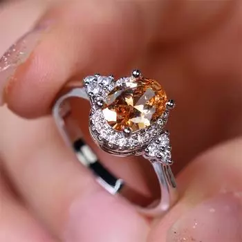 1 шт. серебристого цвета, овальной огранки, камень шампанского, CZ, кольца с когтями, обручальное кольцо, ювелирные изделия, подарки на день Святого Валентина 5 шампанского