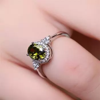 1 шт. серебристого цвета овальной огранки оливково-зеленый камень CZ коготь кольца обручальное кольцо ювелирные изделия подарки на день Святого Валентина 5 оливковое зеленый