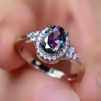 1 шт. серебристого цвета, овальной огранки, многоцветный камень, кольца с когтями CZ, обручальное кольцо, ювелирные изделия, подарки на день Святого Валентина 5 разноцветный