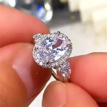 1 шт. серебристого цвета овальной огранки с белым камнем CZ Кольца-когти Обручальное кольцо Ювелирные изделия Подарки на день Святого Валентина 5 белый