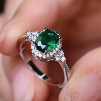 1 шт. серебристого цвета овальной огранки с зеленым камнем CZ Кольца-когти Обручальное кольцо Ювелирные изделия Подарки на день Святого Валентина 5 зелёный