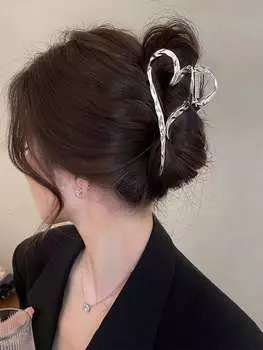 1 шт. Серебристые заколки-крабы для волос в форме сердца, Элегантные заколки для волос с дизайном любви, Украшение, Большие заколки-крабы для волос, Аксессуары для волос для женщин