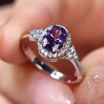 1 шт. серебристый цвет овальной огранки фиолетовый камень CZ коготь кольца обручальное кольцо ювелирные изделия подарки на день Святого Валентина 5 фиолетовый