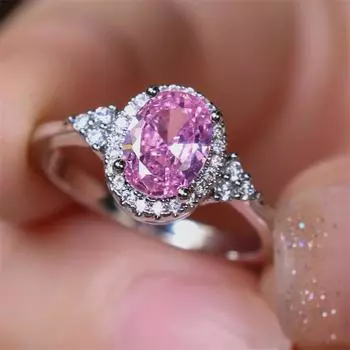 1 шт. серебристый цвет овальной огранки розовый камень CZ коготь кольца обручальное кольцо ювелирные изделия подарки на день Святого Валентина 5 розовый